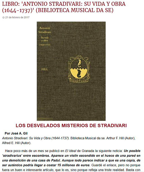 Artículo de nuestro libro sobre la vida y obra de Stradivari en la revista CODALARIO